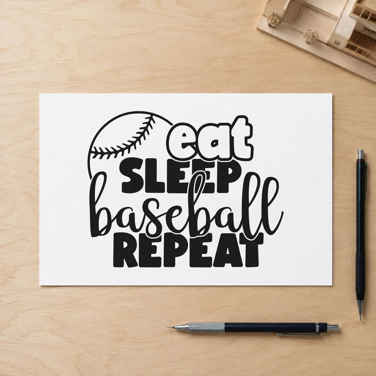 Slim Pre-Inked Eat Sleep Baseball Round Stamp in use 4