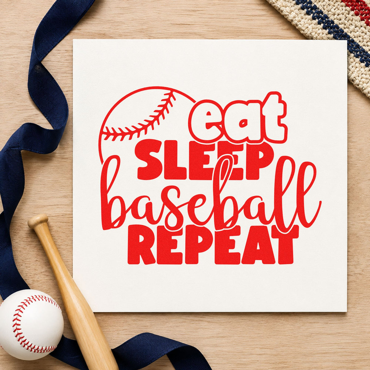Slim Pre-Inked Eat Sleep Baseball Round Stamp in use 7