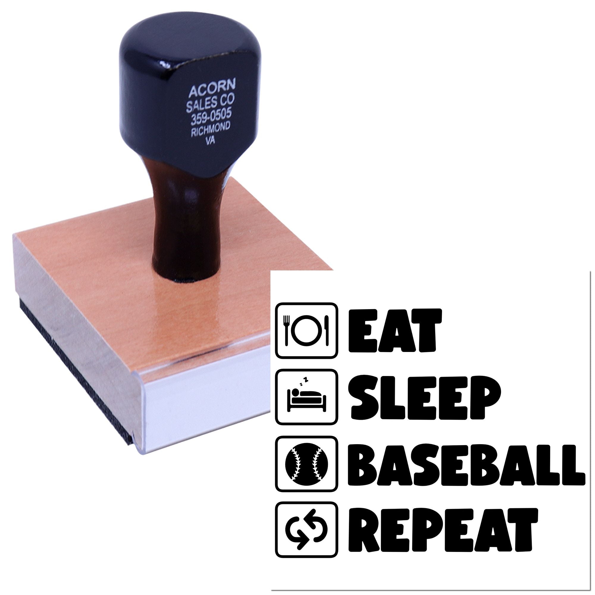 Wood Handle Eat Sleep Baseball Scrapbook Stamp