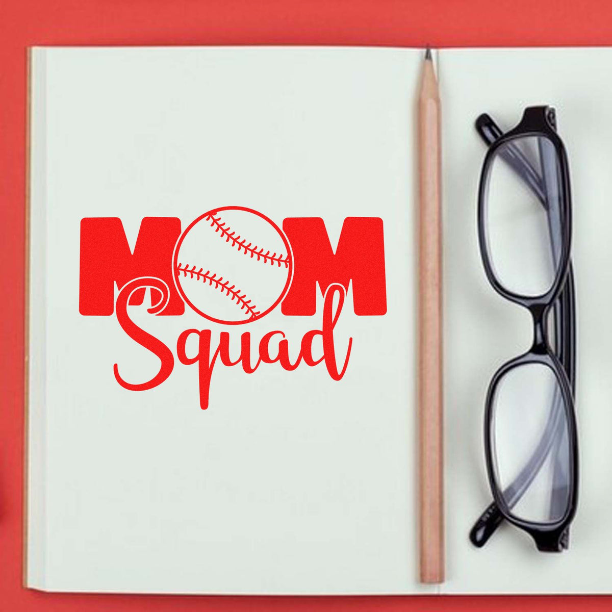 Baseball Mom Squad rubber stamp design for sports crafts, team gifts, and baseball mom projects