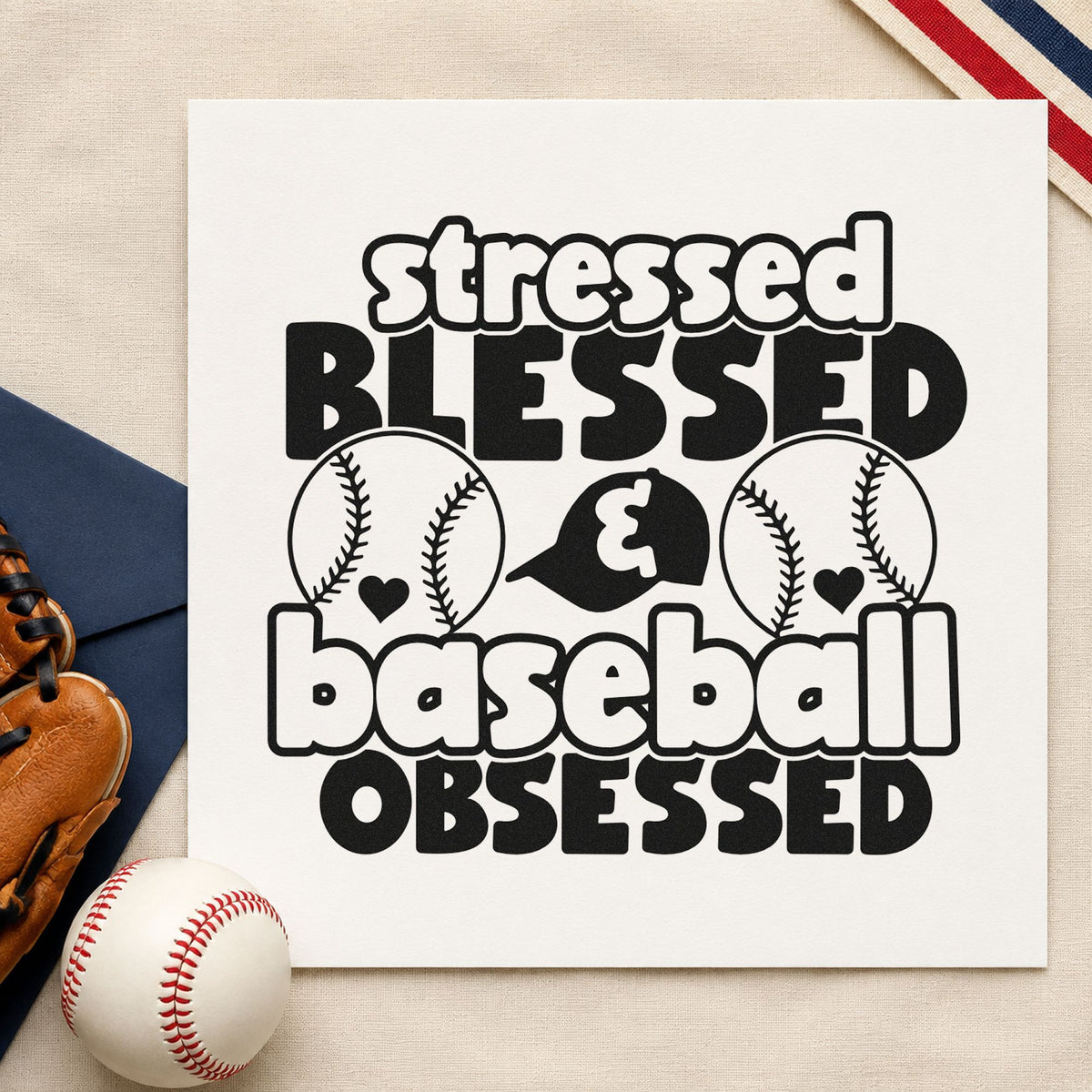 Stressed Blessed & Baseball Obsessed Wood Handle Stamp in use 3