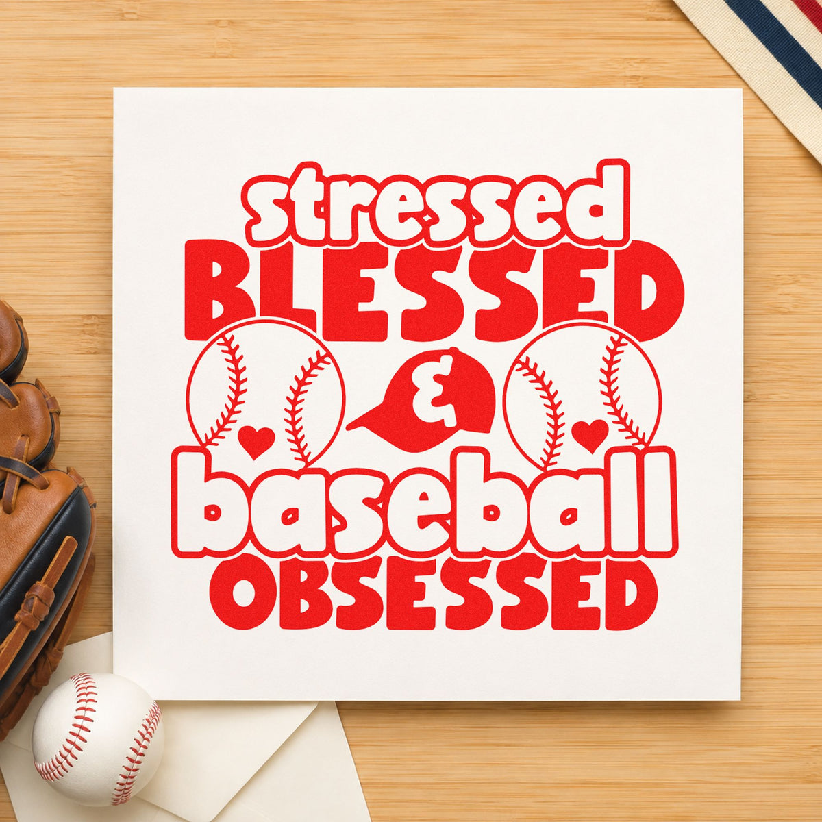 Stressed Blessed & Baseball Obsessed Wood Handle Stamp in use 7