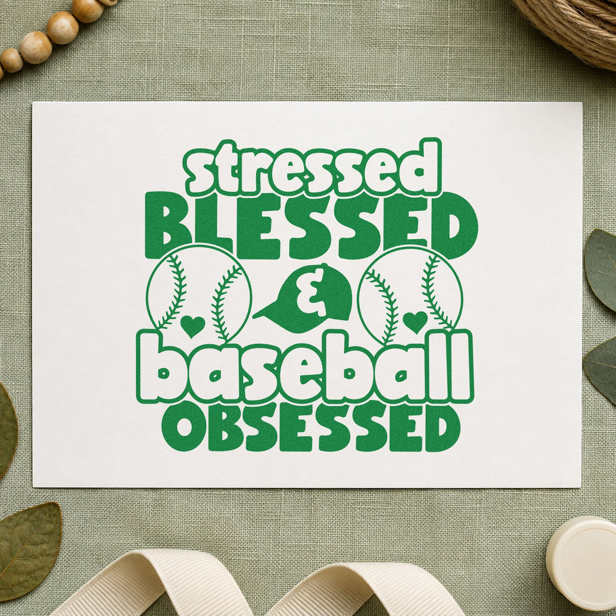 Stressed Blessed & Baseball Obsessed Wood Handle Stamp in use 8