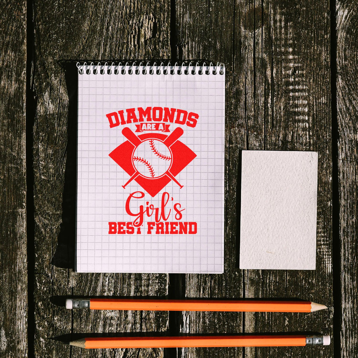 Baseball-themed custom rubber stamp reading Diamonds Are a Girls Best Friend for softball gifts, crafts, and scrapbooking.