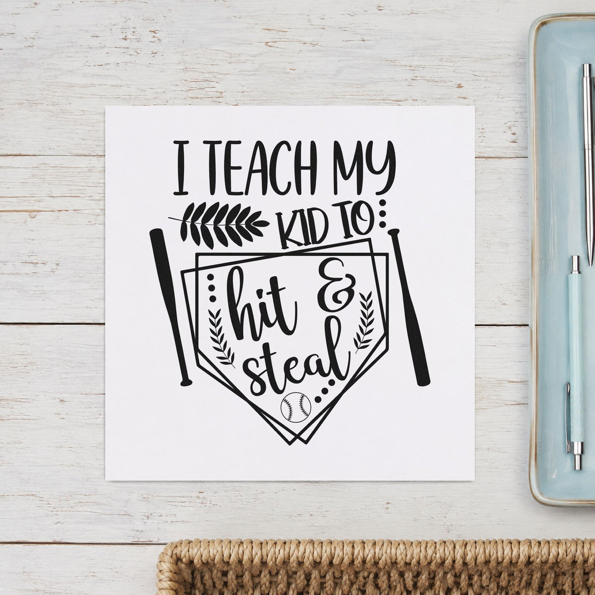 Hit and Steal Baseball Pennant craft stamp in black ink on cardstock, an easy option for bedroom flag crafts.