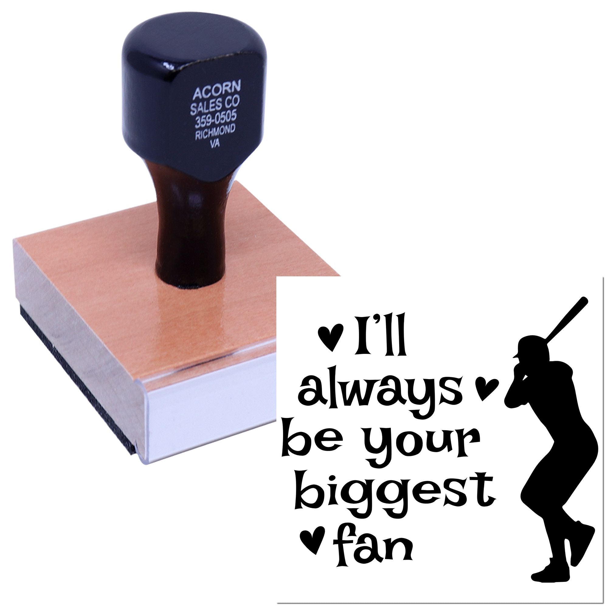 Wood Handle Heartfelt Baseball Support Cardmaking Stamp