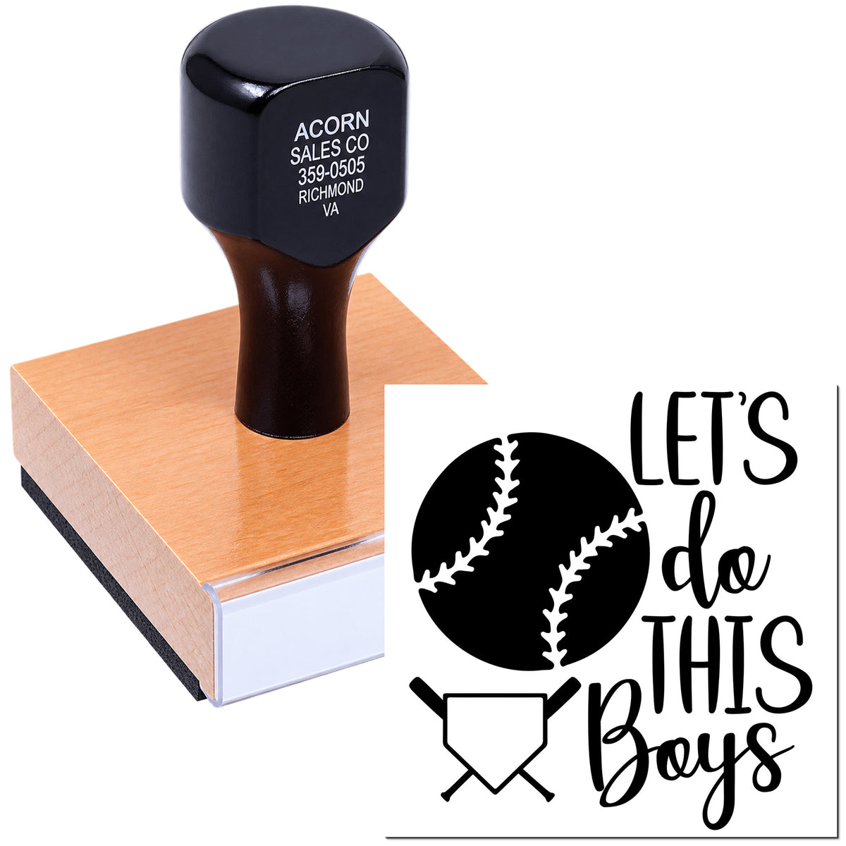 Custom baseball rubber stamp featuring Lets Do This Boys for youth baseball team branding and sports craft projects.