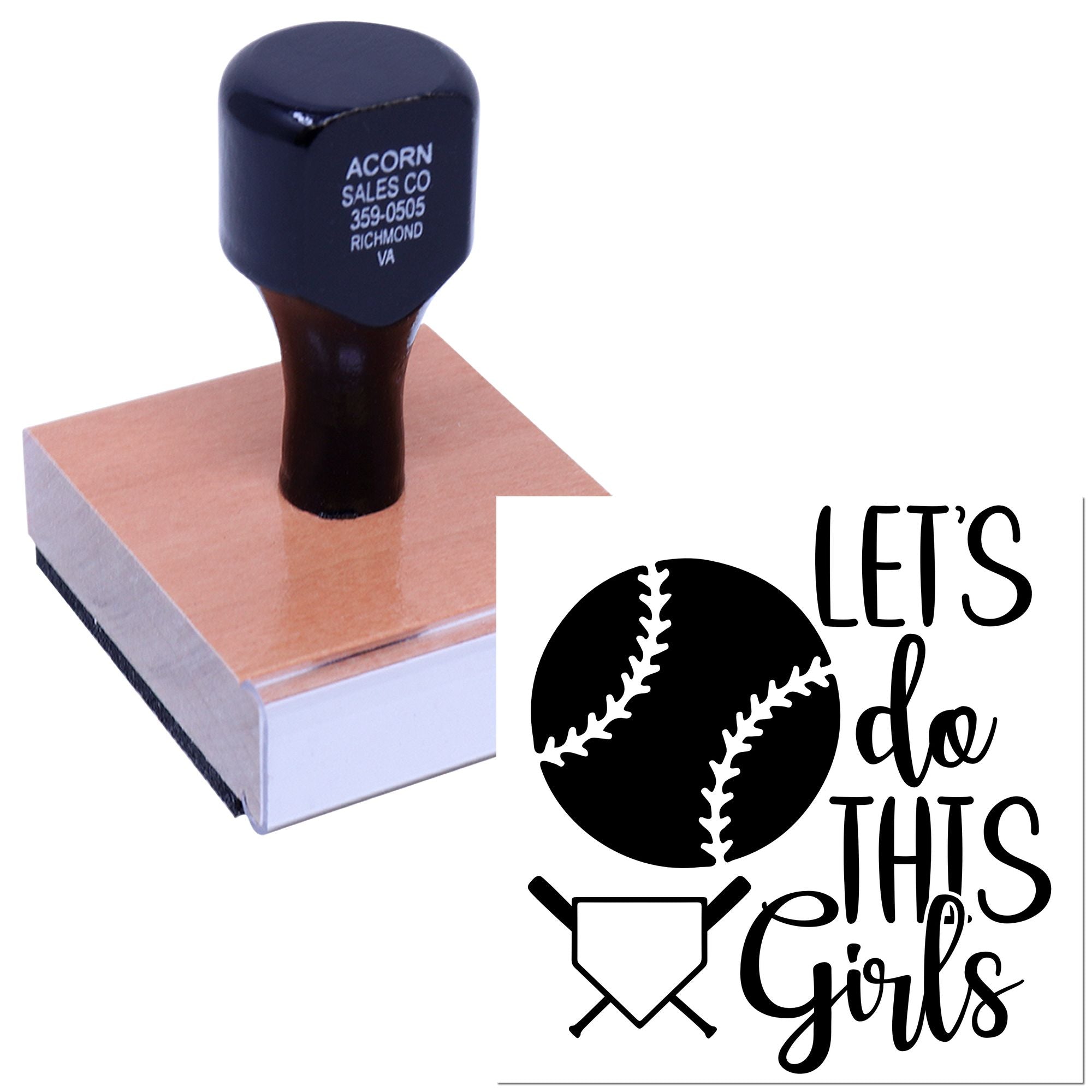 Personalized baseball rubber stamp with Lets Do This Girls design for team spirit, sports crafts, and branding.