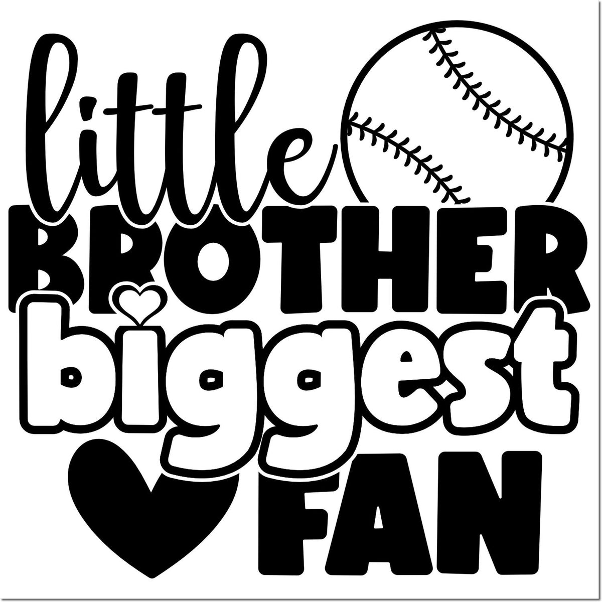 Little Brother Biggest Fan baseball rubber stamp design for custom sports gifts, scrapbooks, and kid keepsakes.