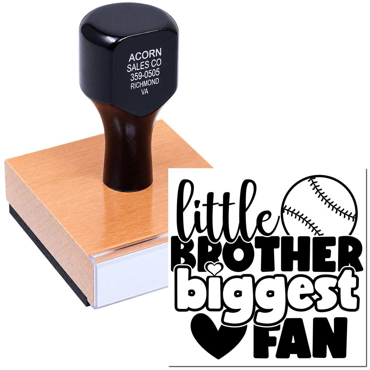 Custom rubber stamp with Little Brother Biggest Fan baseball design for personalized crafts and gifts