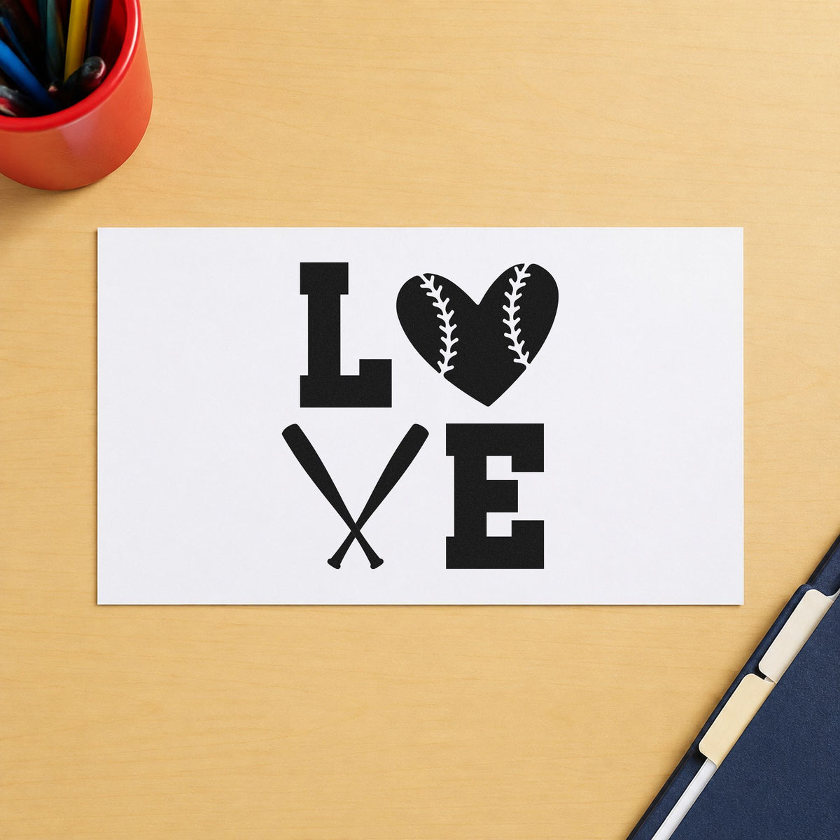 Love With Baseball Heart And Crossed Bats Self-Inking Craft Stamp in use 10