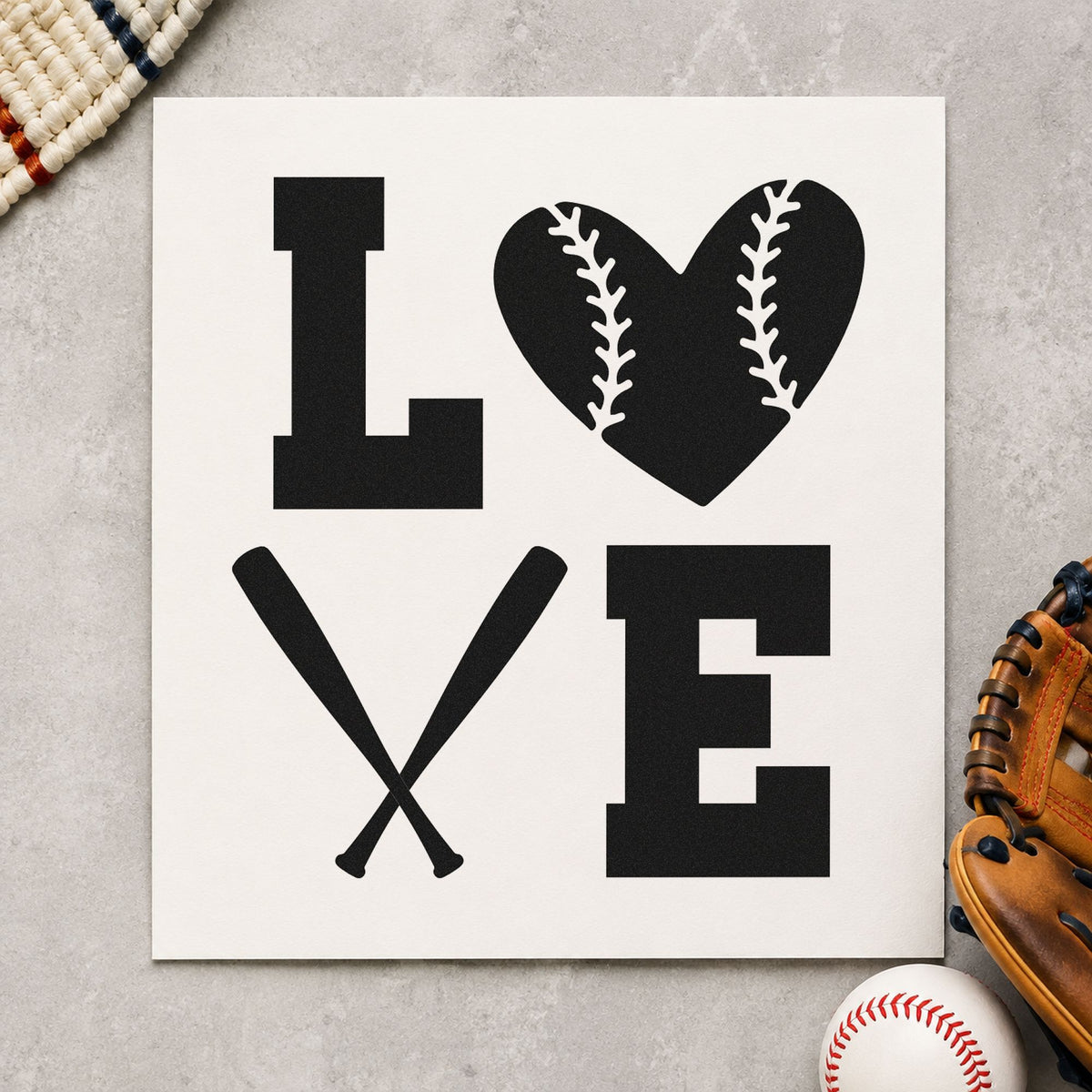 Love With Baseball Heart And Crossed Bats Self-Inking Craft Stamp in use 3