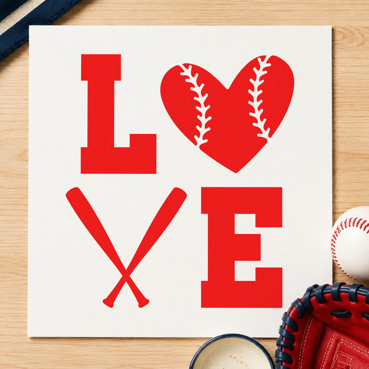 Love With Baseball Heart And Crossed Bats Wood Handle Stamp in use 7