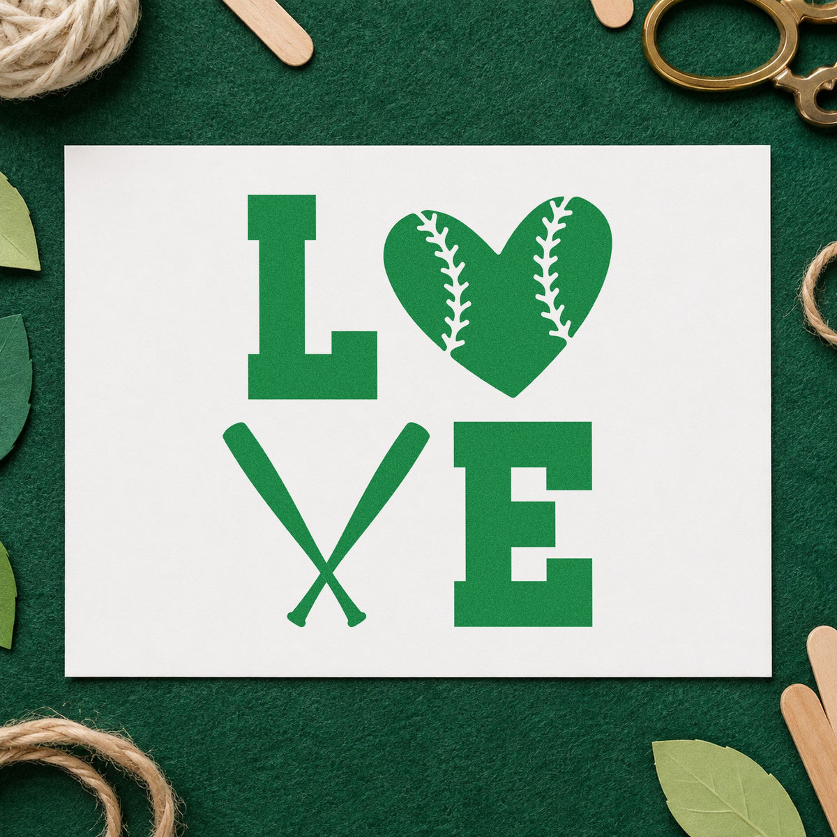 Love With Baseball Heart And Crossed Bats Wood Handle Stamp in use 8