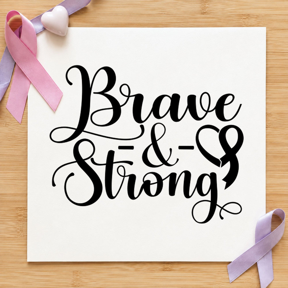 Brave & Strong Awareness Ribbon Rubber Stamp – Duo Hand in use 5