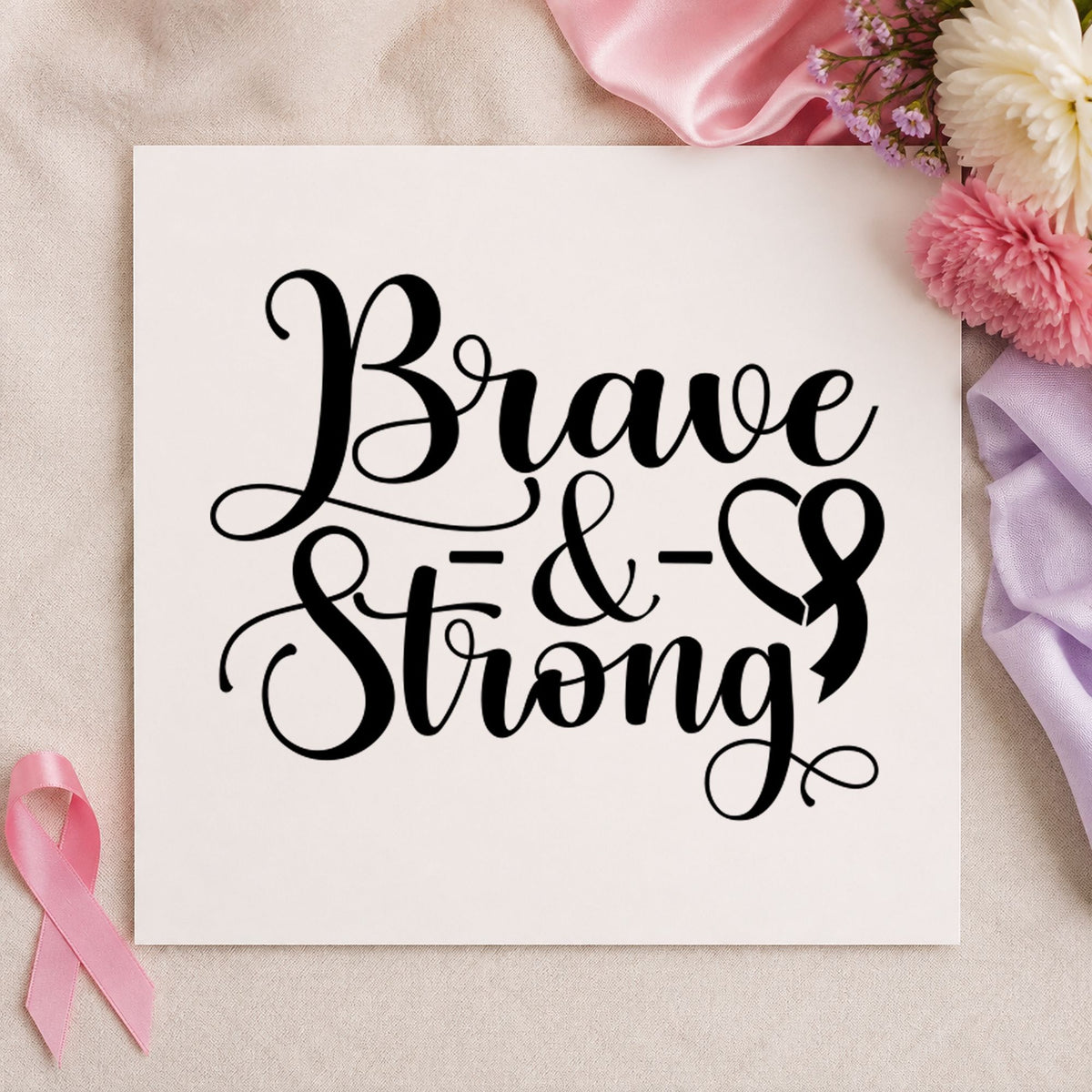 Wood Handle Brave & Strong Awareness Ribbon Rubber Stamp in use 8
