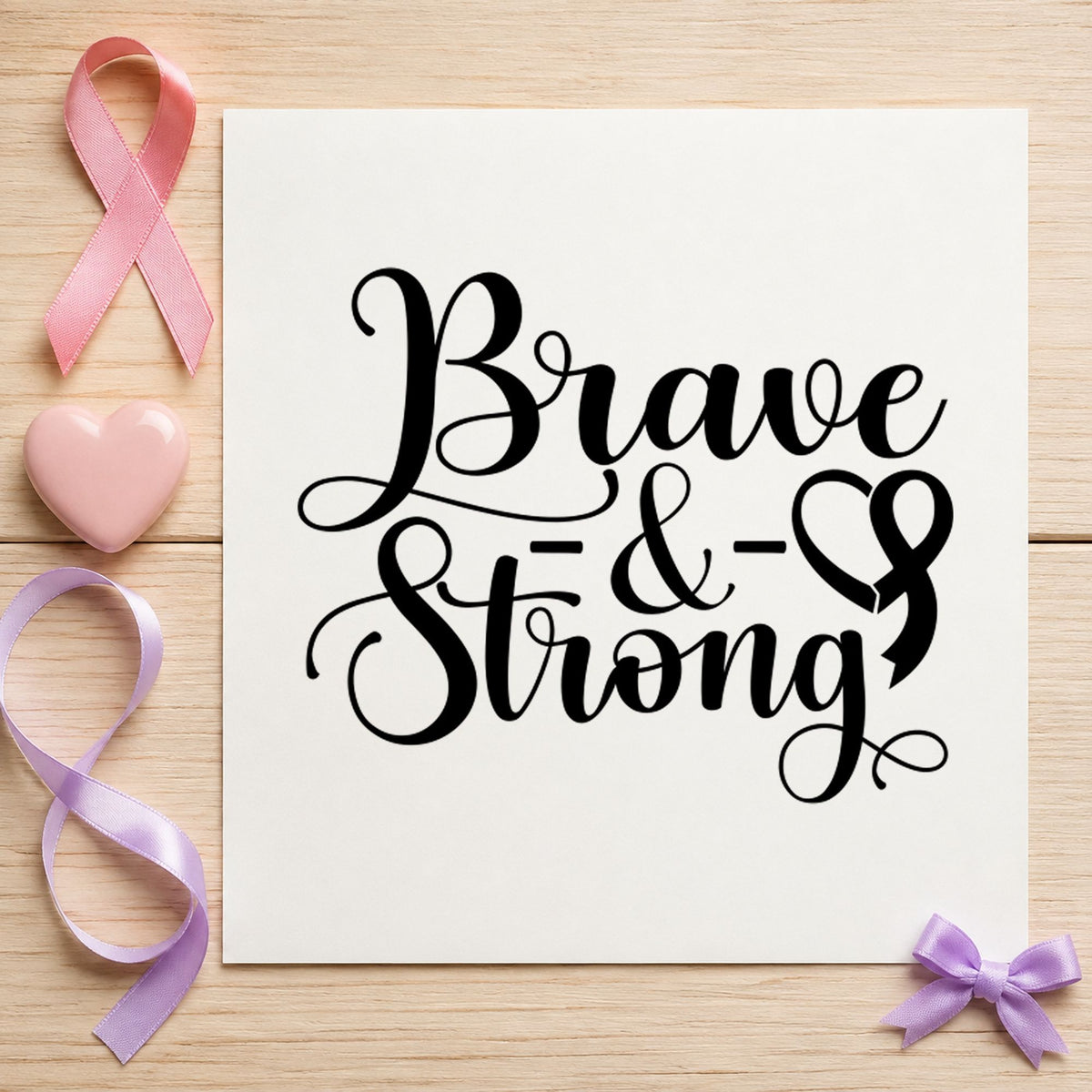 Wood Handle Brave & Strong Awareness Ribbon Rubber Stamp in use 9