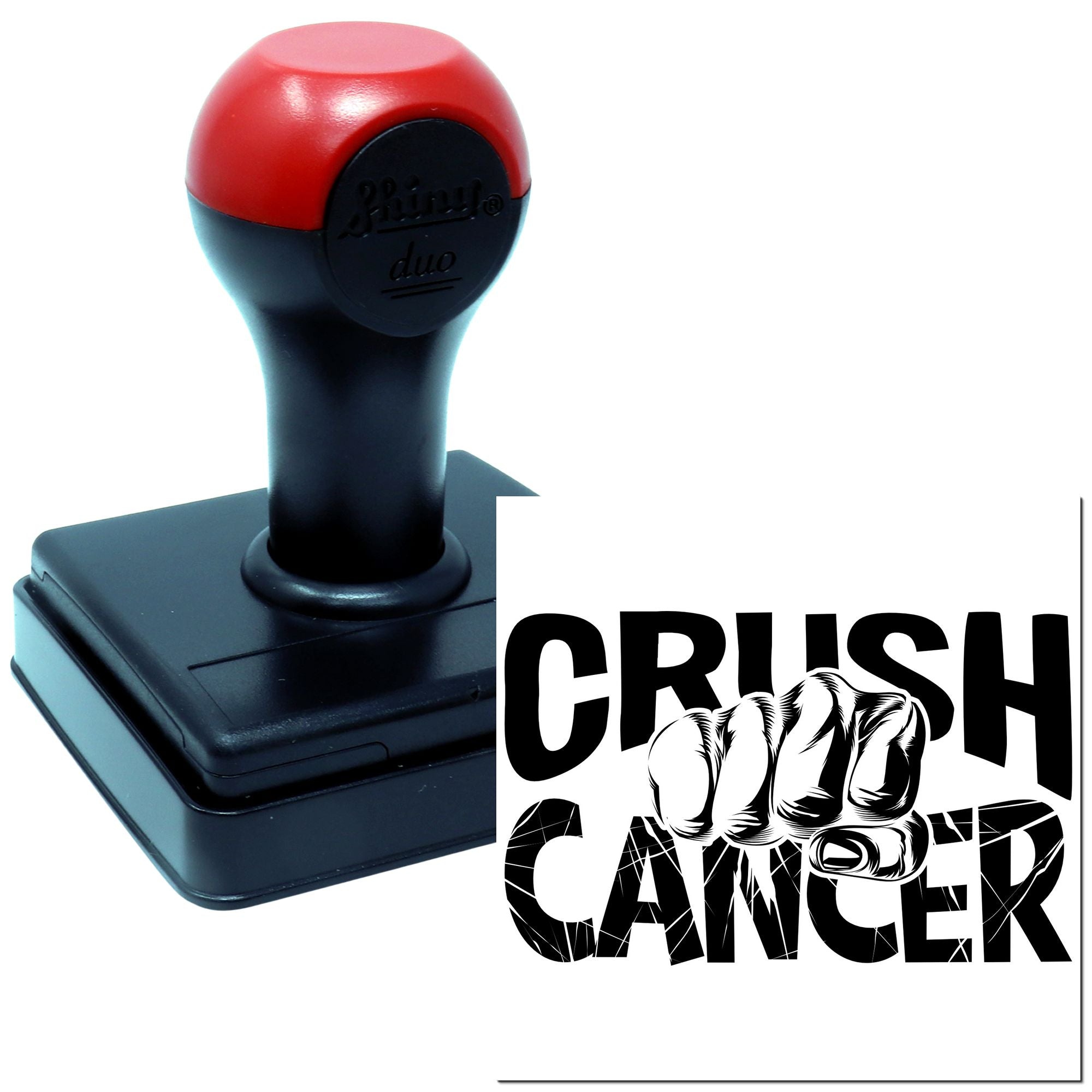 Custom rubber stamp with Crush Cancer fist design for cancer awareness messages, fundraising, and support events