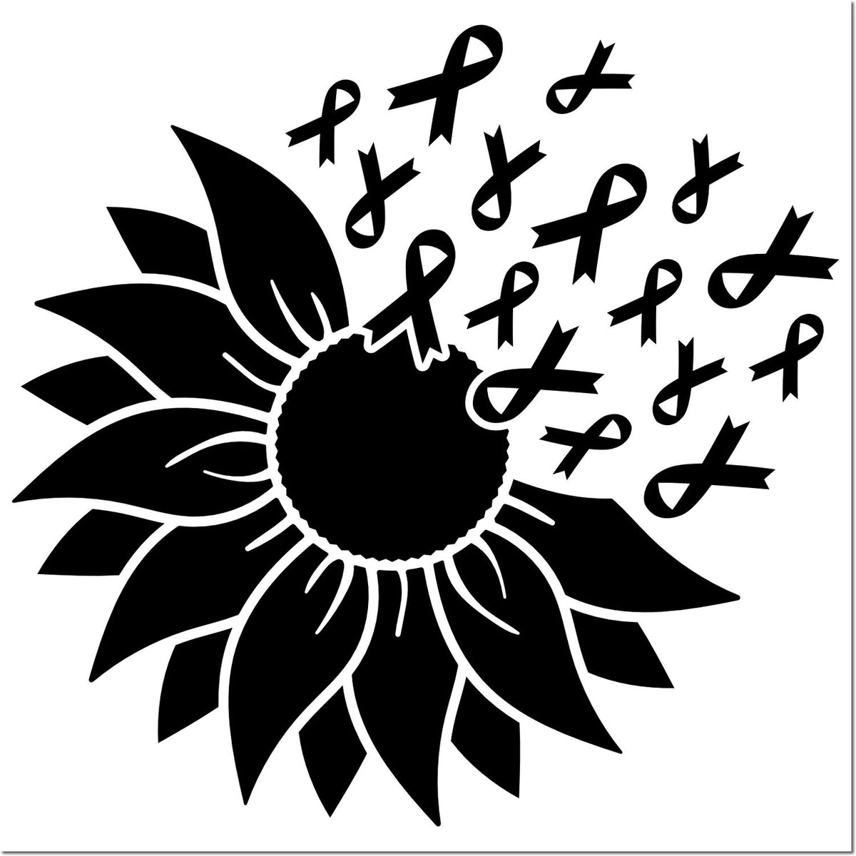 Sunflower with awareness ribbons rubber stamp design for awareness campaigns, support projects, and custom stamping.