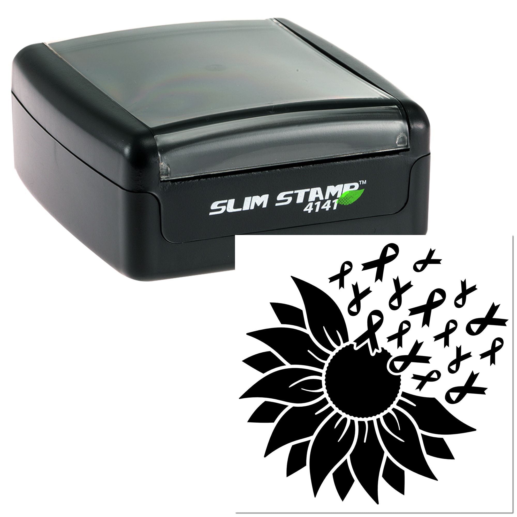 Slim Stamp 4141 self-inking rubber stamp with sunflower ribbon awareness design imprint.