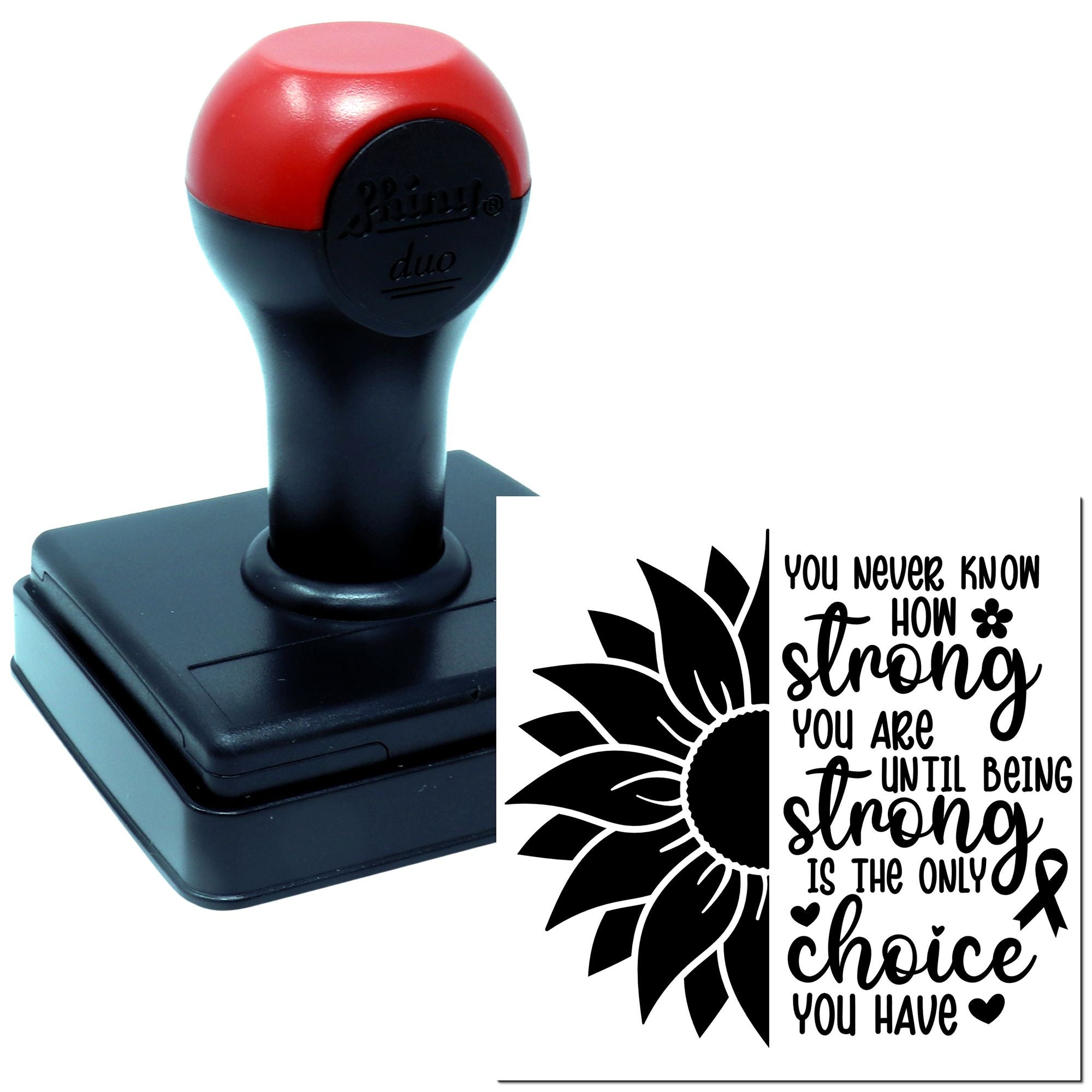 Custom self-inking rubber stamp with sunflower quote for awareness gifts and motivational crafts.