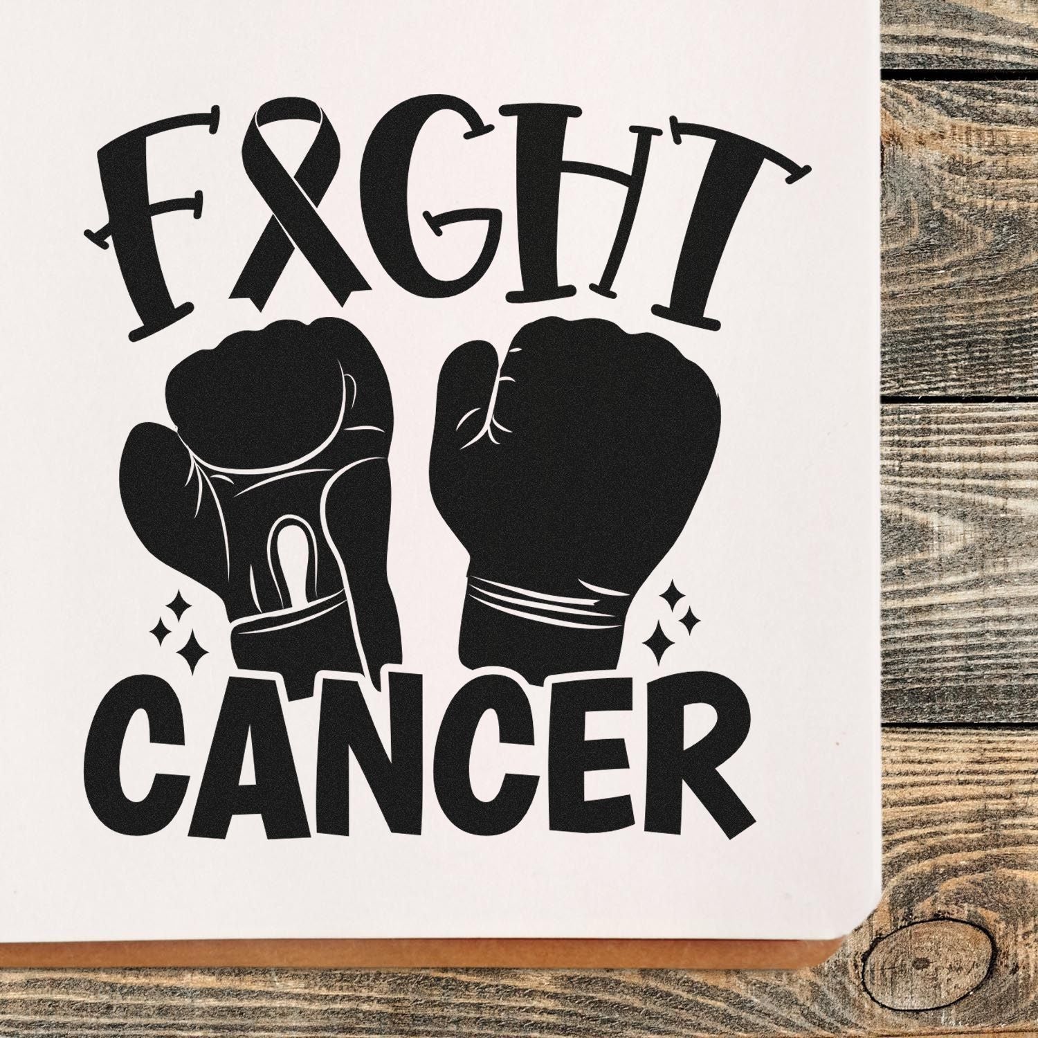 Fight Cancer boxing gloves rubber stamp design for cancer awareness, support, and fundraising craft projects.