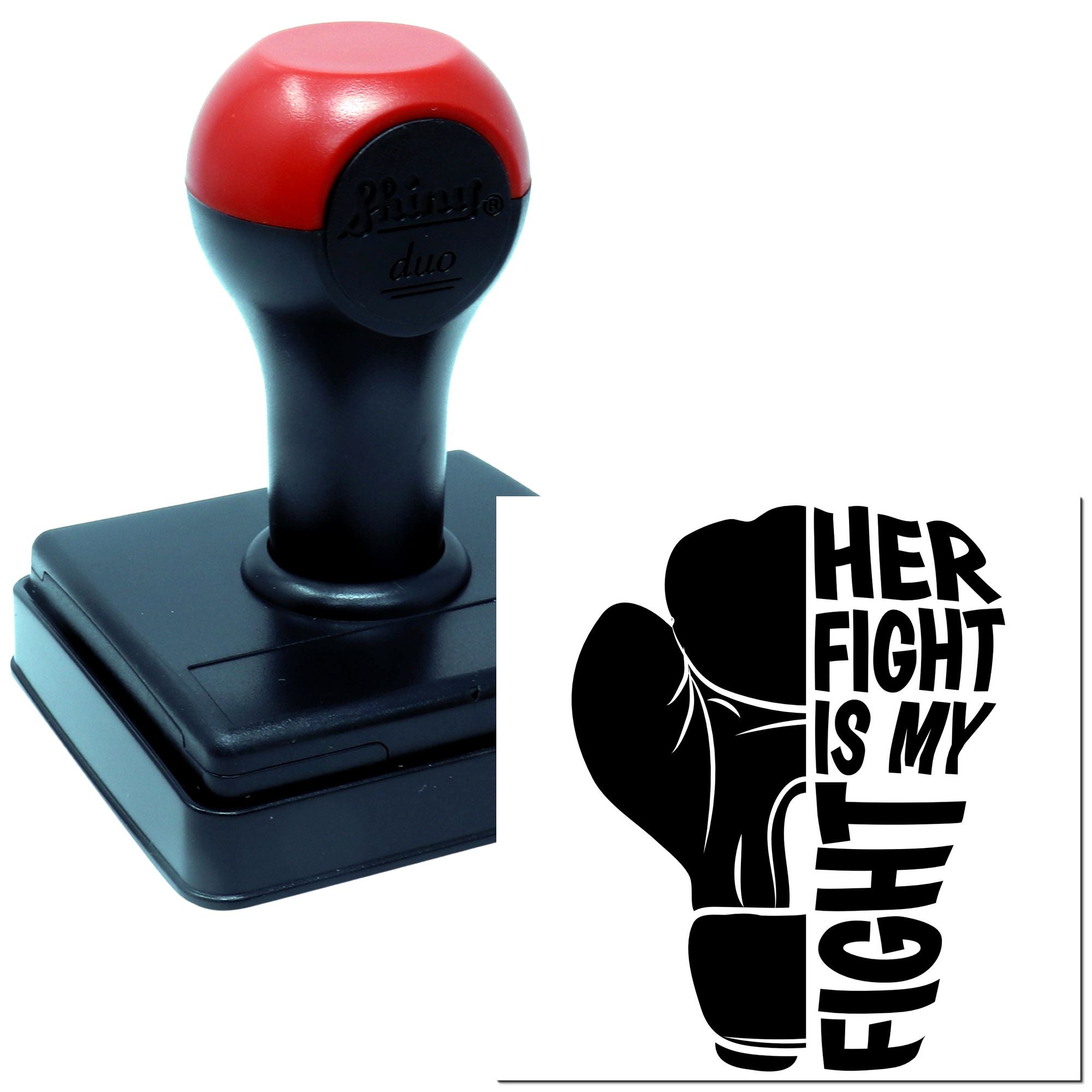 Her Fight Is My Fight self-inking rubber stamp with feminist boxing glove design for custom craft and business use