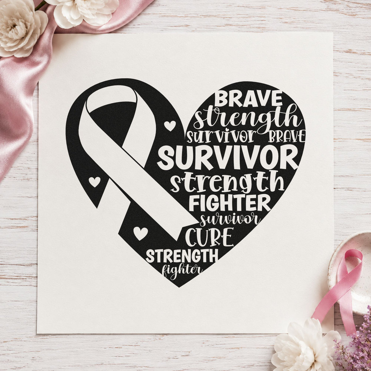 Survivor Ribbon Heart Lettering PSI Pre-Inked Stamp in use 3