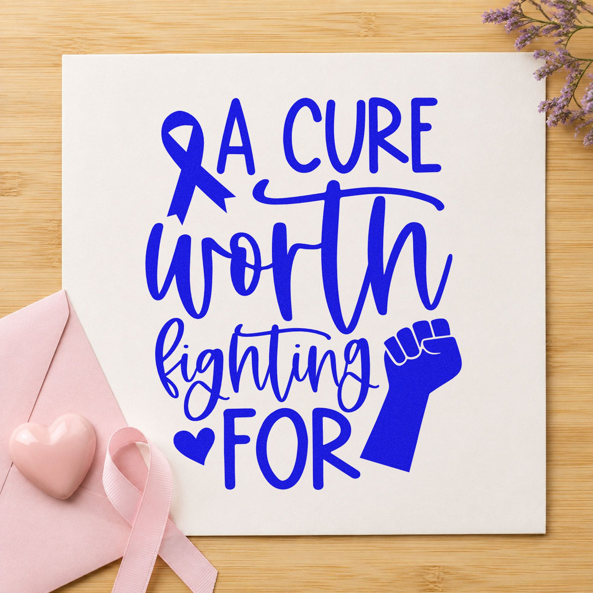 A Cure Worth Fighting For Awareness Ribbon Rubber Stamp – Duo Hand in use 5
