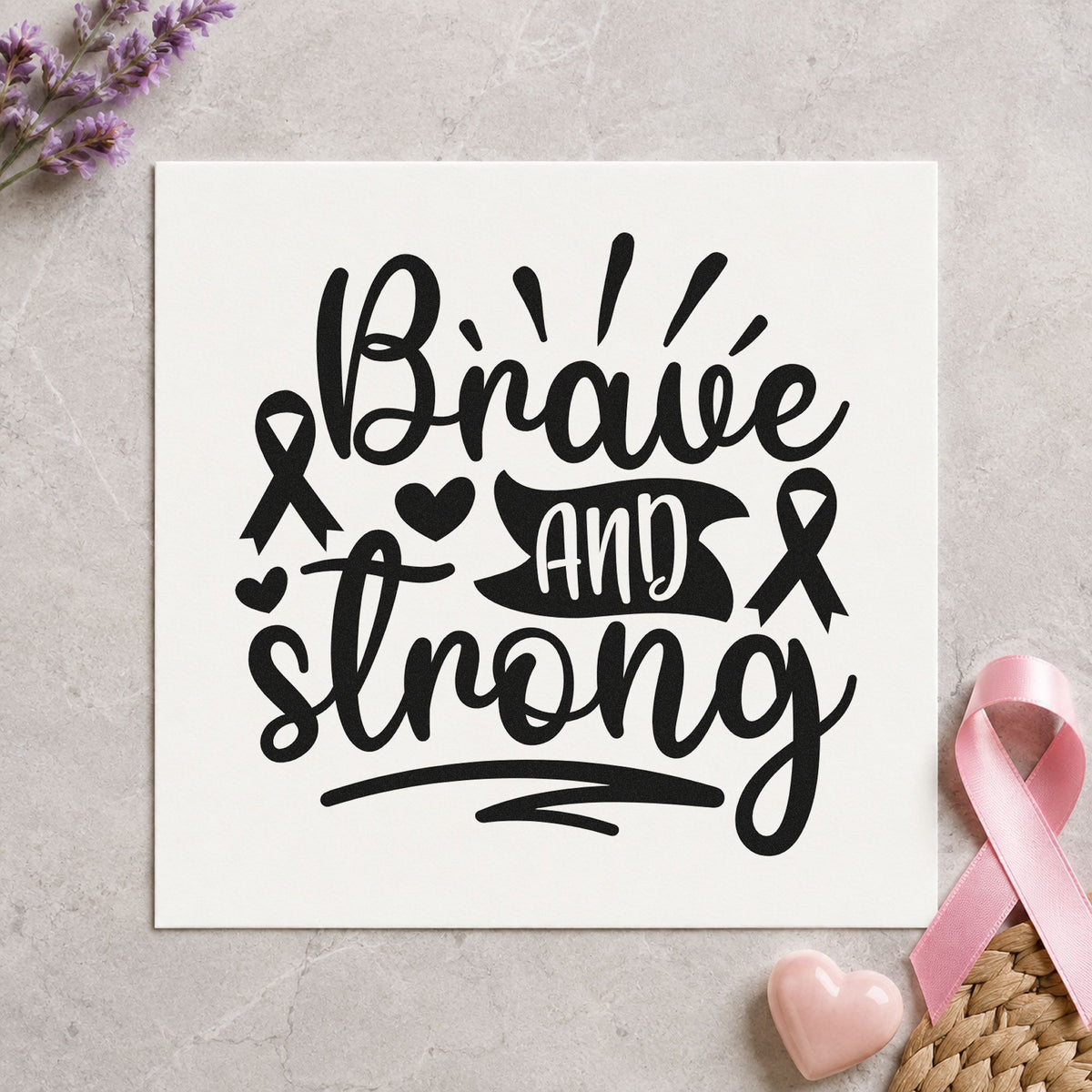 Duo Hand Brave And Strong Ribbons Rubber Stamp in use 9