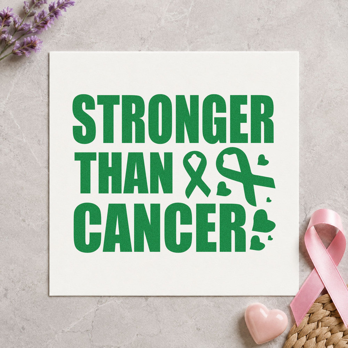 Stronger Than Cancer Awareness Ribbon Rubber Stamp – Wood Handle in use 10
