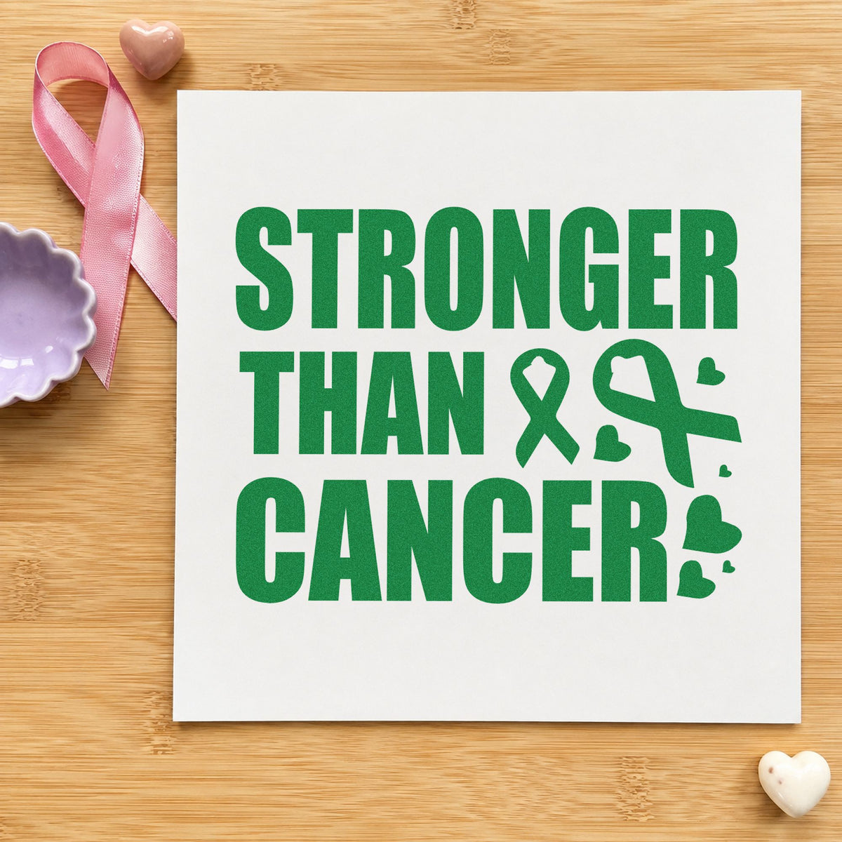 Stronger Than Cancer Awareness Ribbon Rubber Stamp – Wood Handle in use 8