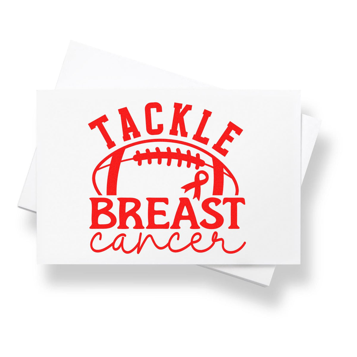 Tackle Breast Cancer Football rubber stamp shown in red ink, stamped for projects such as student section signs.