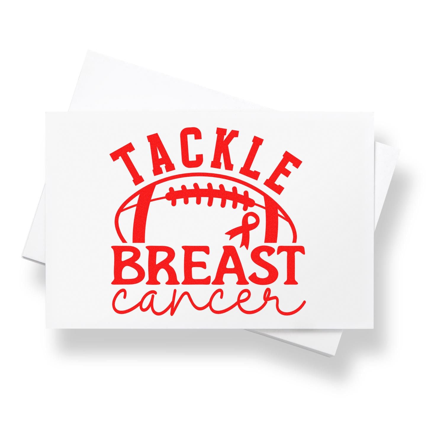 Tackle Breast Cancer rubber stamp design with football and ribbon for breast cancer awareness fundraising and support.