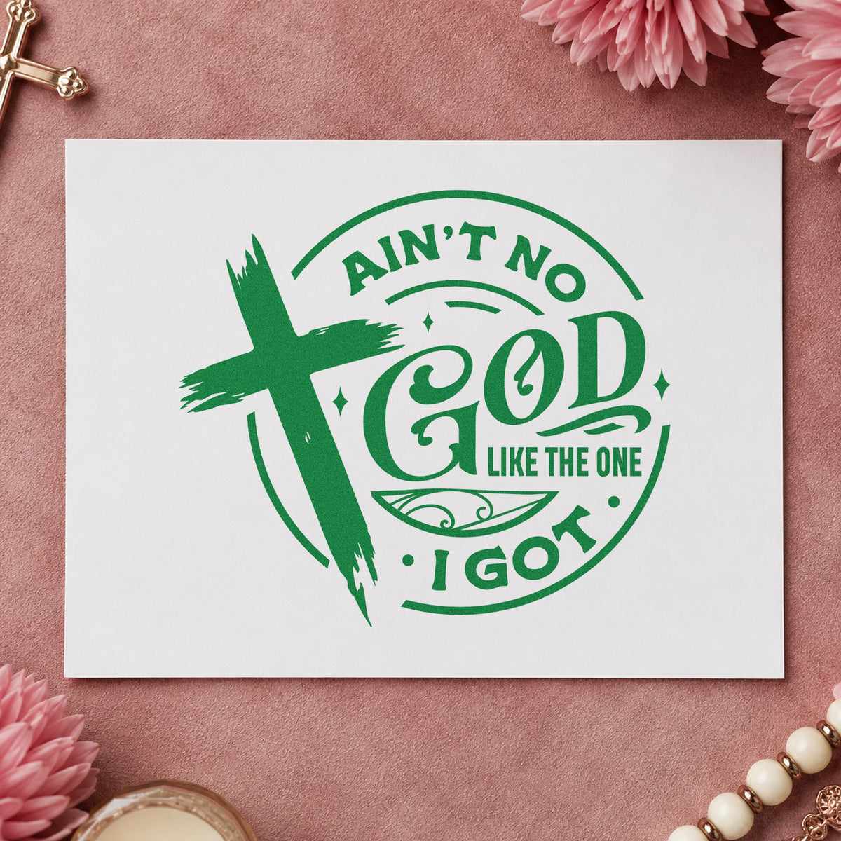Ain't No God Like Mine Brushstroke Cross Hand Stamp – Duo in use 10