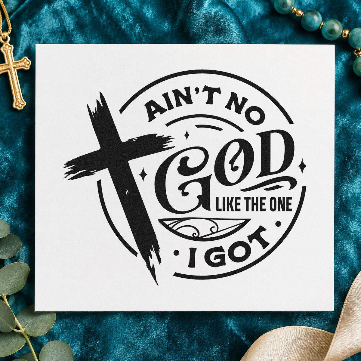 Ain't No God Like Mine Brushstroke Cross Hand Stamp – Duo in use 4