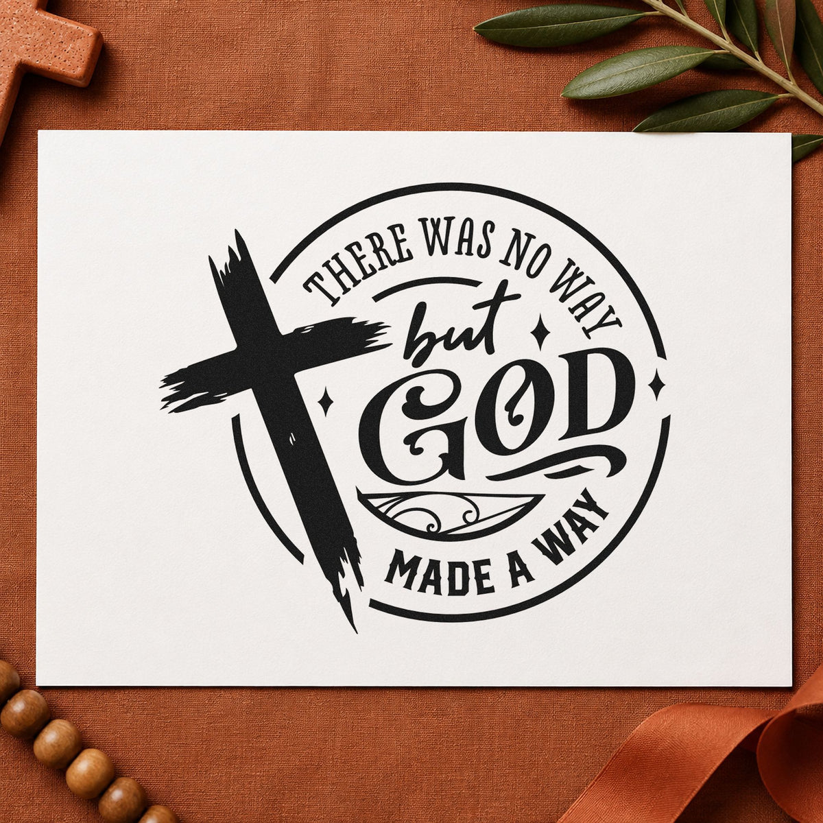 God Made a Way Cross rubber stamp printed in black ink, ready for encouragement notes and similar paper crafts.