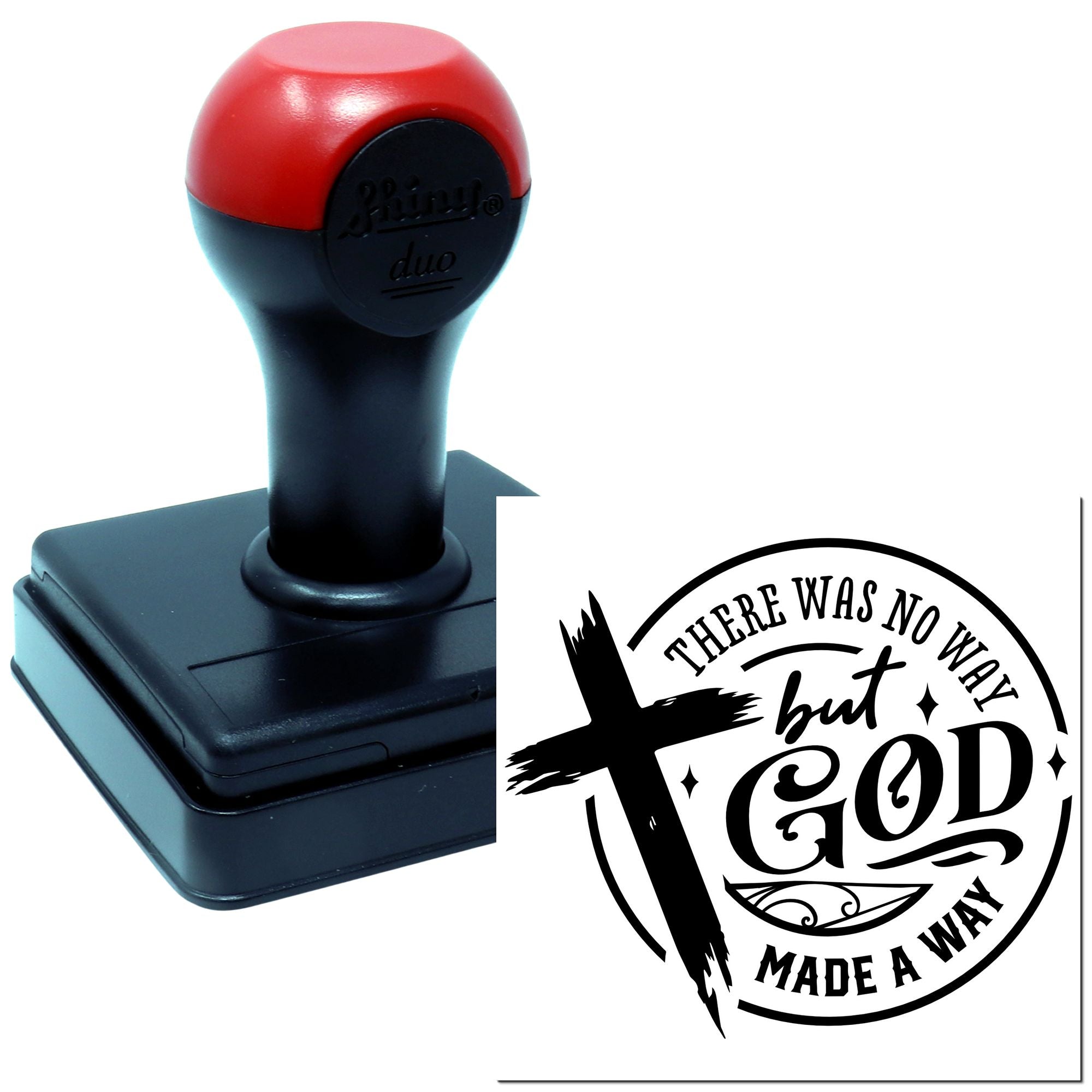 Custom self-inking rubber stamp with Christian quote, There was no way but God made a way, for faith-based crafts and cards.