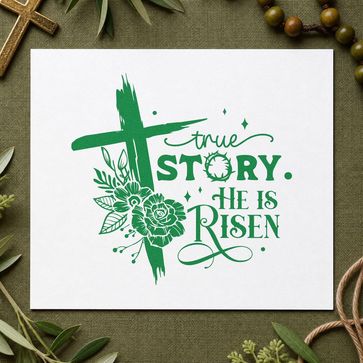 True Story He Is Risen Floral Slim Pre-Inked Stamp in use 10
