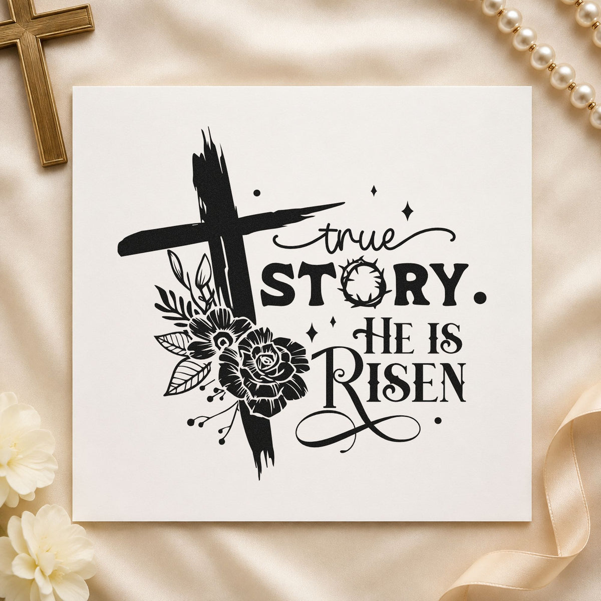 True Story He Is Risen Floral Slim Pre-Inked Stamp in use 3