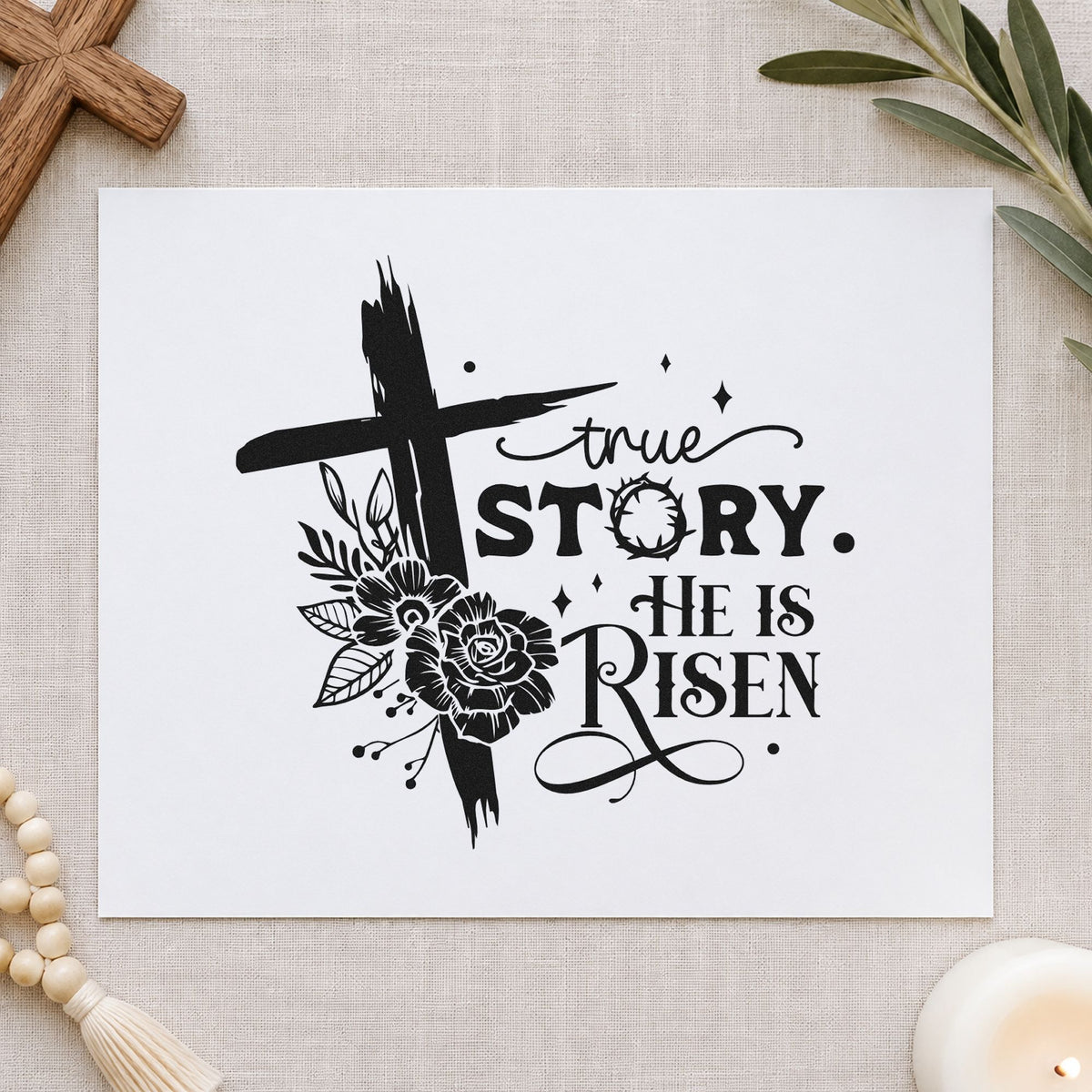 Self-Inking True Story He Is Risen Floral Stamp in use 4
