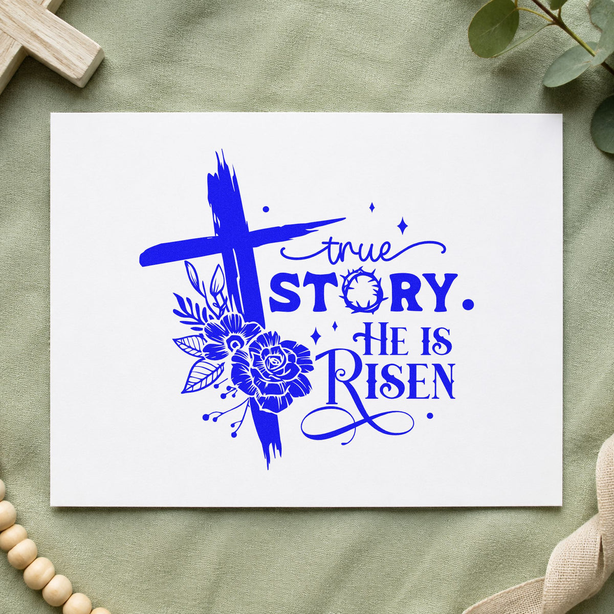 Self-Inking True Story He Is Risen Floral Stamp in use 6