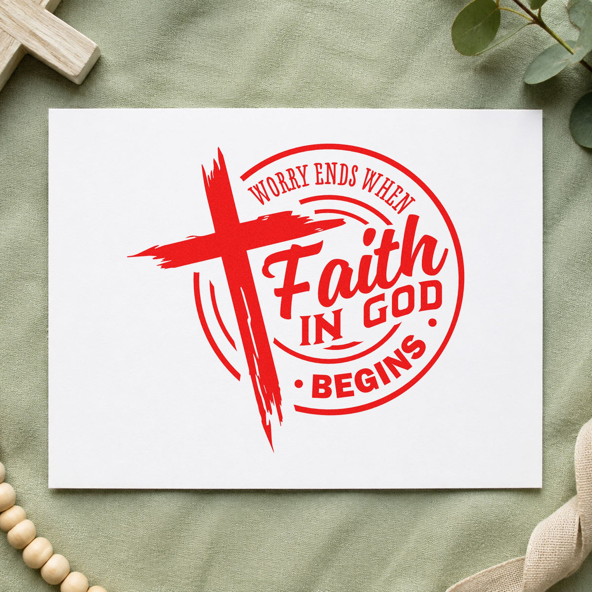 Worry Ends Where Faith In God Begins Brushstroke Cross Hand Stamp – Duo in use 7