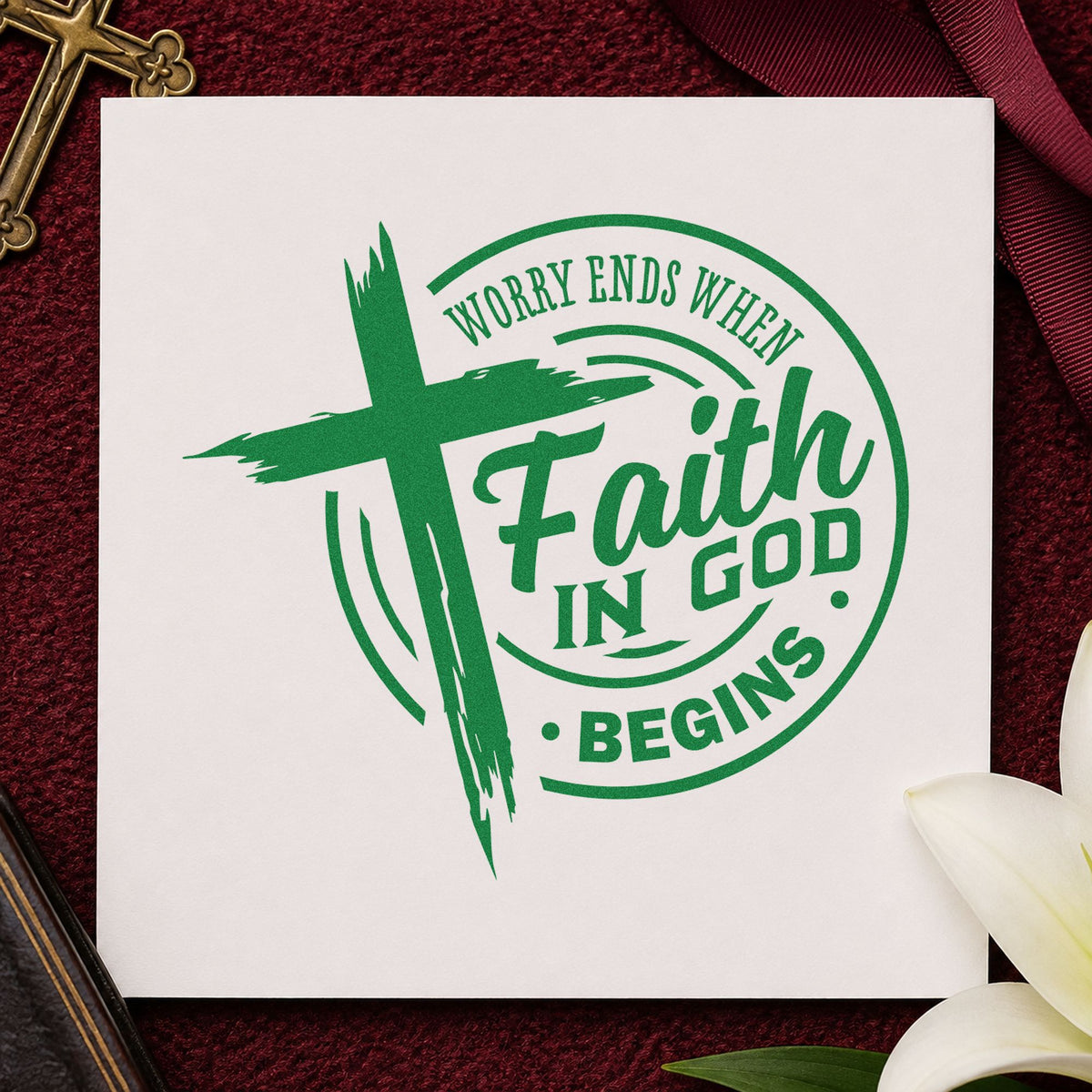 Worry Ends Where Faith In God Begins Brushstroke Cross Hand Stamp – Duo in use 8