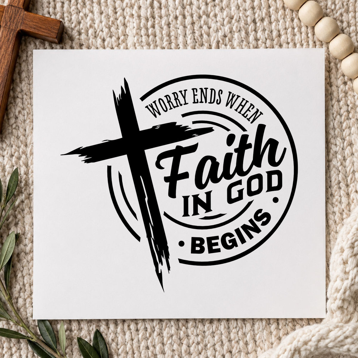 Worry Ends Where Faith In God Begins Brushstroke Cross Hand Stamp – Duo in use 9