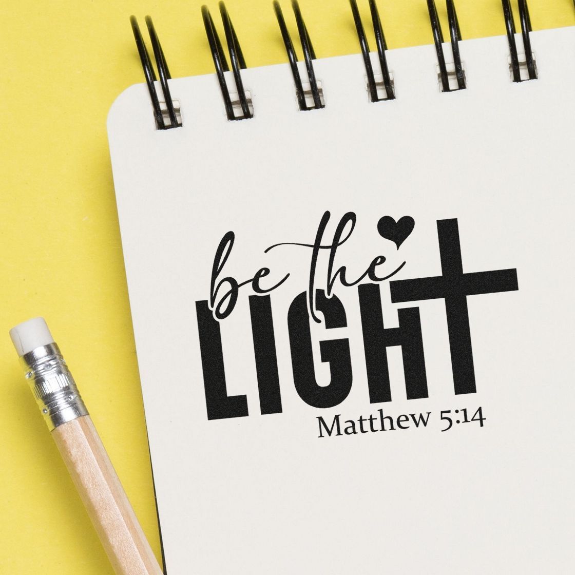 Christian rubber stamp design with Be the Light Matthew 5:14 for Bible journaling and faith-based crafts.