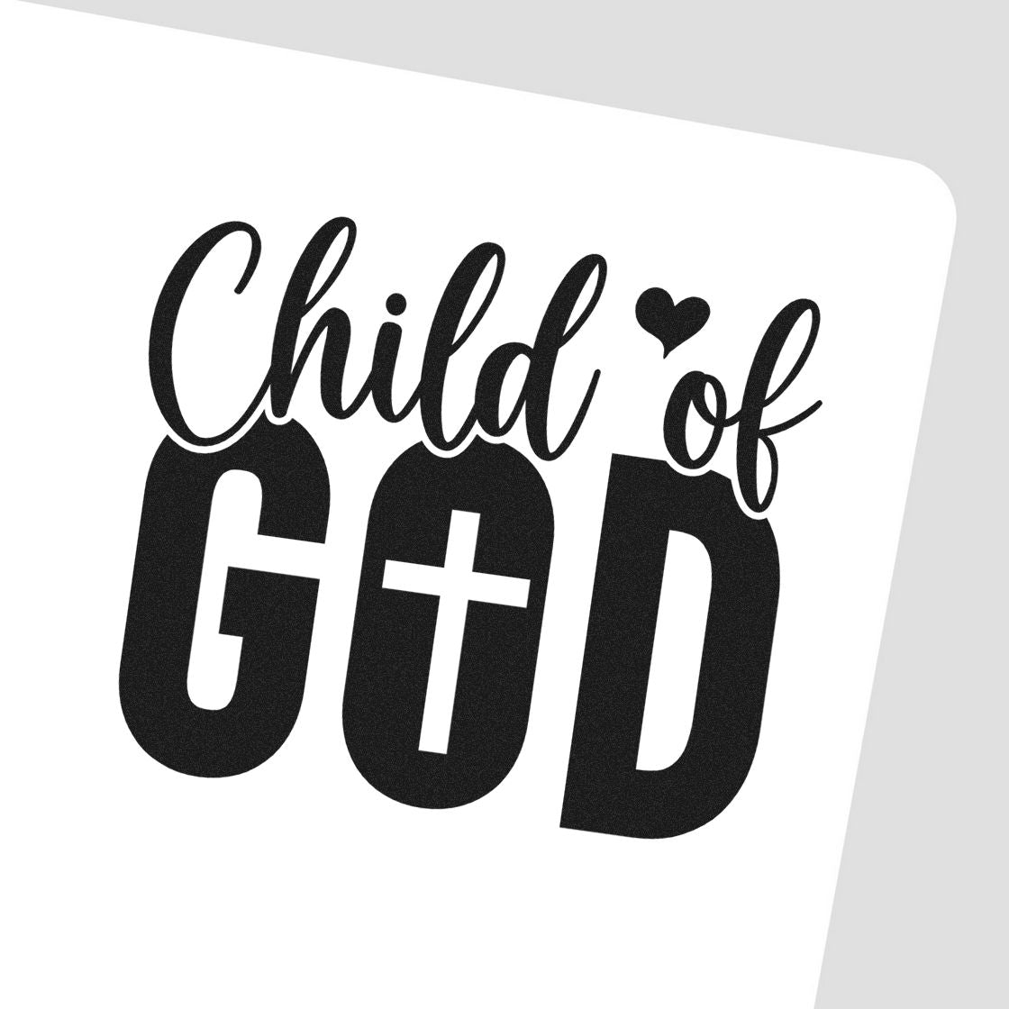 Christian rubber stamp design reading Child of God with heart and cross, perfect for faith-based cards, journals, and crafts.
