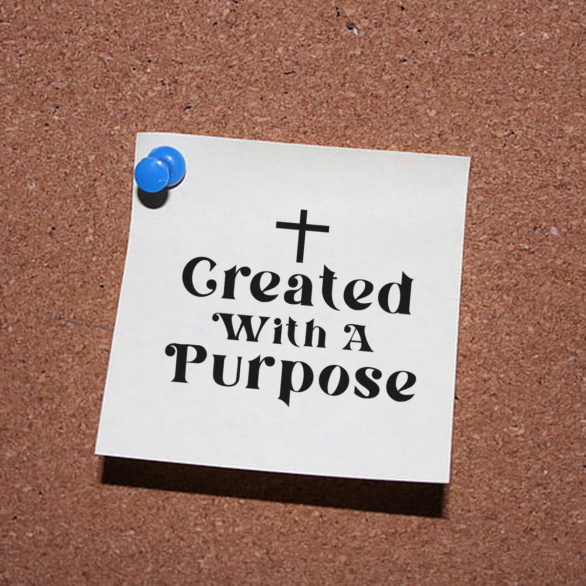 Cross rubber stamp design with Created With a Purpose quote for Christian crafts and handmade paper projects.
