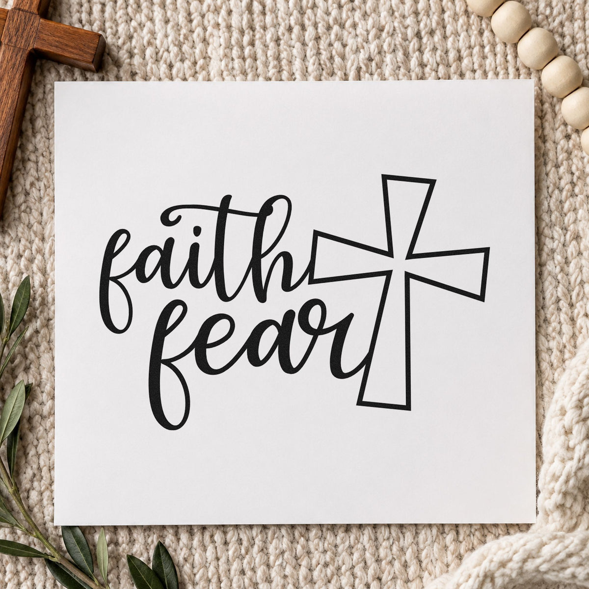 Duo Hand Faith Over Fear Cross Rubber Stamp in use 4