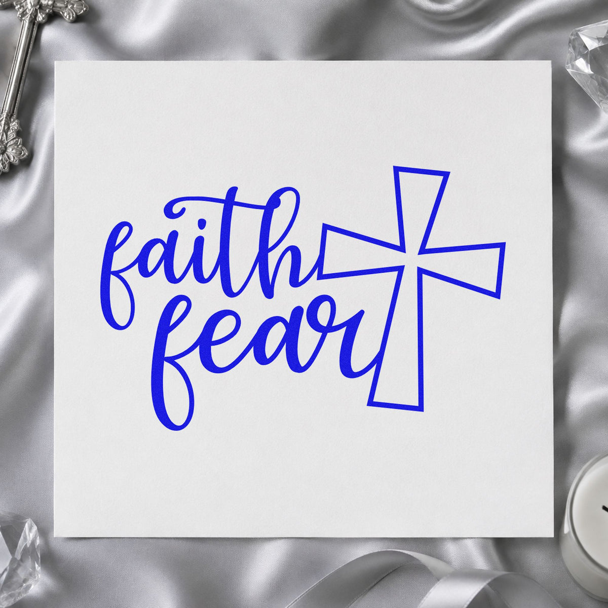 Duo Hand Faith Over Fear Cross Rubber Stamp in use 5